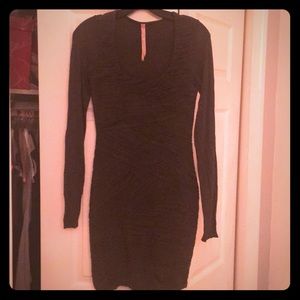 Fitted dark grey dress.